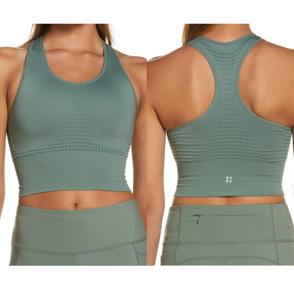 NEW Sweaty Betty Stamina Longline Sports Bra in Heath Green Size Small - Picture 2 of 9